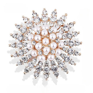 Troli Broche scintillante avec cristaux et perles fantaisie dorée 