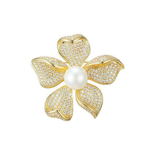 Troli Elegante Vergoldete Brosche mit Kunstperle und Kristallen Gold 