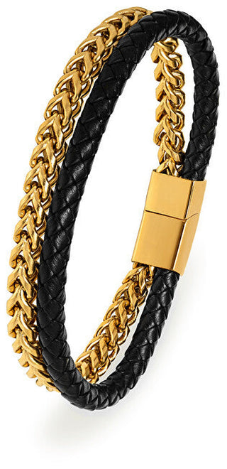 Troli Bracelet de luxe en cuir bicolore double - Longueur : 23 Cm 