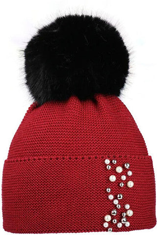 Capu Gorro de mujer perlas y brillantes rojo 