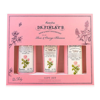 Accentra DR. FINLAY'S set bagno in confezione regalo rosa e fiori d'arancio, Gel doccia 240ml, Lozione corpo 190ml, crema mani e unghie 60ml