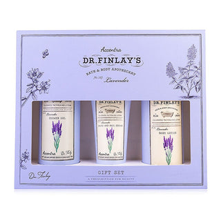 Accentra DR. FINLAY'S set bagno in confezione regalo lavanda, Gel doccia 240ml, Lozione corpo 190ml, crema mani e unghie 60ml, 3 fragranze