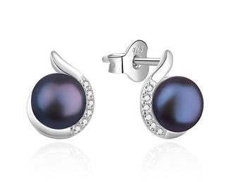 Agato Élégant Boucles d'oreilles en argent avec perle véritable et zircons AGT-E219PW-PBK