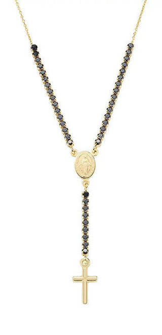 Amen Unique gold-plated Collana with black zircons Rosary CLCRMIGNZ4