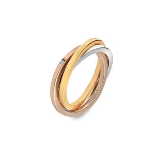 Hot diamonds Triple gold-plated silver Ring with genuine diamond Trio DR297 - Circumference: 58 mm