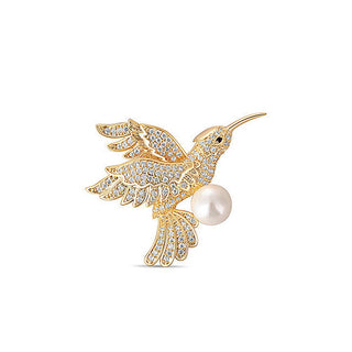 Jwl luxury pearls Épingle charmante en or avec colibri et perle véritable JL0516