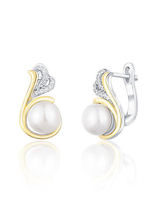 Jwl luxury pearls Plata bicolor Pendientes con perlas reales y circonitas JL0720