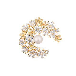 Jwl luxury pearls Épingle scintillante dorée 2en1 avec vraie perle et cristaux JL0730