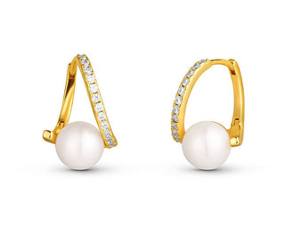 Jwl luxury pearls Boucles d'oreilles en perles véritables plaquées or et zircon cubique JL0850