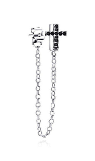 Moiss Single chain Orecchino Cross con black zircons E0004272