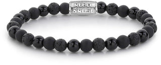 Rebel&rose Beaded Bracelet Black Rocks RR-60033-S - Size: 19 cm - L