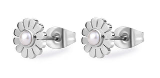 S'agapõ Steel Earrings Flowers with pearls Message SSG34