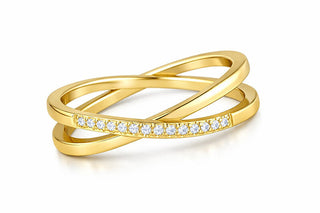 Troli Anillo de acero dorado doble con circonitas doradas claras - Circuito: 57 mm