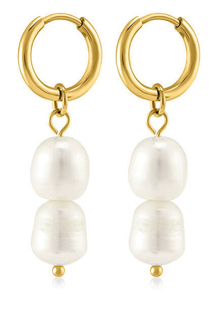 Troli Lovely pendientes chapados en oro con perlas genuinas 2en1 VAAJDE201861G