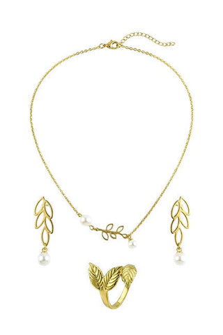 Victoria walls Gold-plated jewelry set VWS260847G — Necklace, Earrings, open Ring