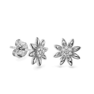 Again jewelry Silver flower earrings with zirconia AJNS0006