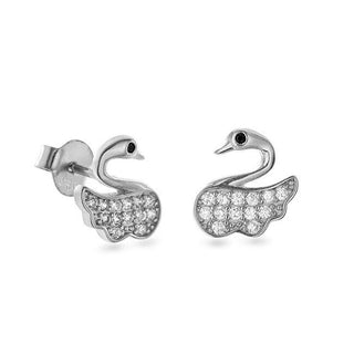 Again jewelry Swan Silver Stud Earrings with Zirconia AJNS0025