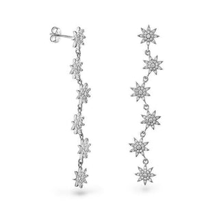 Again jewelry Long Silver Earrings Stars with Zirconia AJNS0052
