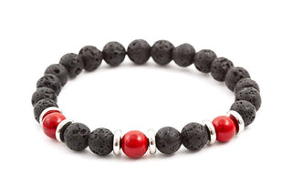 Agato Bracciale perline pietra lavica e howlite MINK55 17 cm — Bracciale