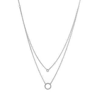 Again jewelry Double Silver Necklace with Zirconia AJNA0009