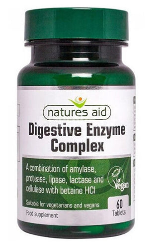 Natures aid Complexo de Enzimas Digestivas com Betaína HCl 100 mg 60 comprimidos