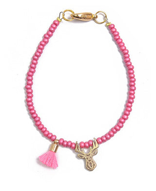 Deers Mini Bracelet with Fuchsia Beads and Deer Antlers 