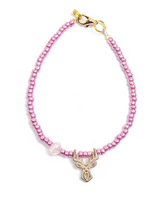 Deers Mini Bracelet with Pink Beads and Deer Antlers 