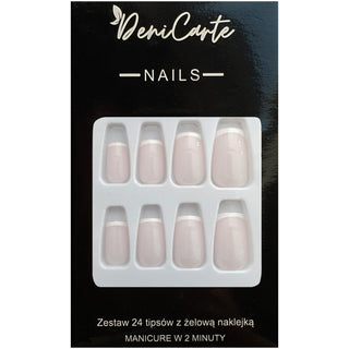 Deni Carte Tipsy French - Unghii false în stil francez, delicate, pătrate, franceză
