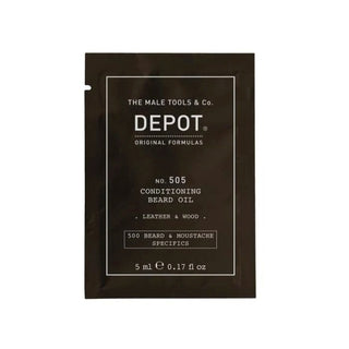 Depot, 수염과 콧수염을 위한 500가지 사양 No. 505, 수염 오일, 가죽 및 목재, 비타민 E, 윤기와 부드러움을 위해, 5ml