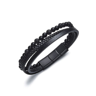 Diverse Bracciale in pelle nera con perline da uomo B1G00212