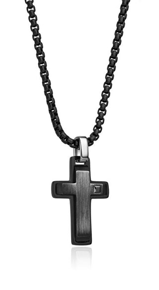 Diverse Collana da uomo nera con croce e zircone N1000526