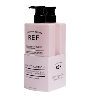 Conjunto dúo Ref Estocolmo: Champú iluminador sin sulfatos para fortalecer el cabello (600 ml) + Acondicionador iluminador sin sulfatos para nutrir y mejorar el tono (600 ml)