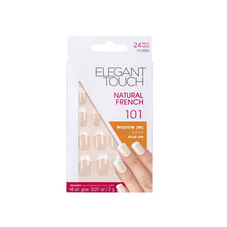 Juego de 24 uñas postizas cuadradas francesas con un elegante toque natural, color nude 101, tamaño mediano.