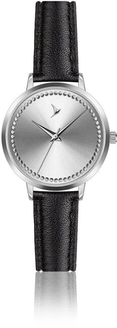 Emily westwood Reloj de piel negra con amapola EEO-B029S