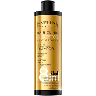 Eveline cosmetics 8 in 1 Clinic Oleo Expert, Shampoo per capelli, per la stimolazione della crescita, 400 ml