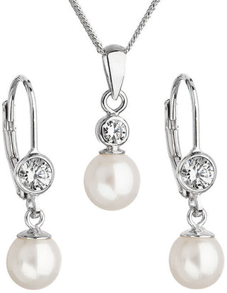 Evolution Group Juego de perlas para mujer con cristales Pavon 29006.1 Blanco 