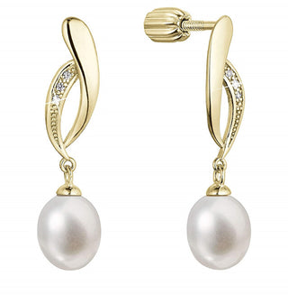 Evolution Group Elegantes Pendientes Chapados en Oro con Perla de Río y Circonitas 21103.1B 