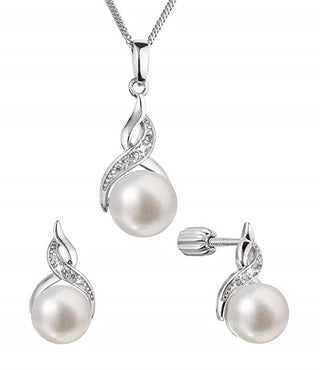 Evolution Group Parure de lujo en plata con perlas auténticas y circonitas 29054.1B (Pendientes, Cadena, Colgante) 