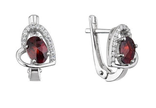 Evolution Group Romantic Silver Heart Earrings with Authentic Garnet 11496.3 