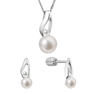 Evolution Group Conjunto de joyas de plata con perlas auténticas y circonitas 29070.1B (Pendientes, Cadena, Colgante) 