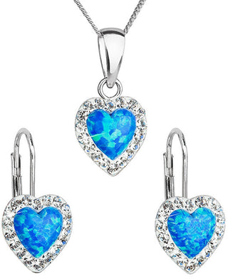 Evolution Group Set Di Gioielli A Forma Di Cuore Con Cristalli Preciosa 39161.1 E Opale Blu (Orecchini, Catena, Pendente)