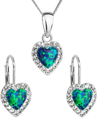 Evolution Group Set Di Gioielli A Forma Di Cuore Con Cristalli Preciosa 39161.1 E Opale Verde (Orecchini, Catena, Pendente)