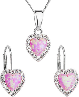 Evolution group Heart jewelry set 39161.1 & light rose with opal (Orecchini, Collana, Ciondolo)