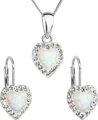 Evolution Group Set Di Gioielli A Forma Di Cuore Con Cristalli Preciosa 39161.1 E Opale Bianco (Orecchini, Catena, Pendente)