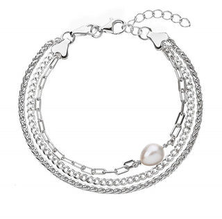 Evolution group Silver triple Bracciale con genuine Pavona pearl 23028.1
