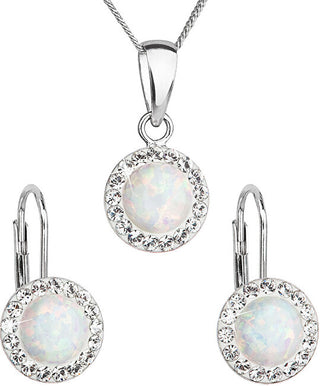 Evolution Group Parure de bijoux scintillants avec cristaux Preciosa 39160.1 et opale blanche (boucles d’oreilles, chaîne, pendentif) 