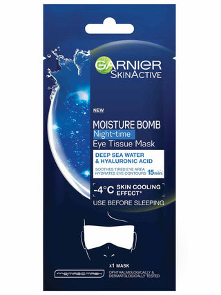 Garnier Skin Active - Hydra Bomb с глубоководной морской водой и гиалуроновой кислотой успокаивает и снимает отечность век, ночная тканевая маска для глаз 6 г