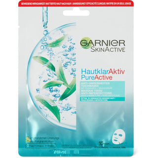 Garnier Skin Active - Чистая активная тканевая маска для лица с маслом чайного дерева против пятен, дневной 23 г