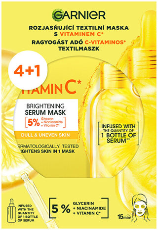 Garnier Set of brightening fabric masks con vitamin C 4+1 pcs