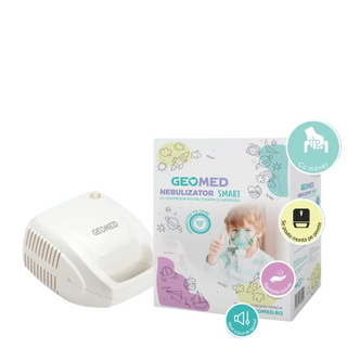 Geomed Nebulizzatori Geomed con compressore e design compatto per adulti e bambini Maschera elettrica per adulti Maschera per bambini Boccaglio Tubo dell'aria e contenitore per farmaci